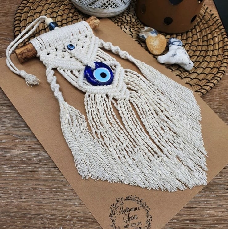 Evil eye macrame art, great housewarming gift idea