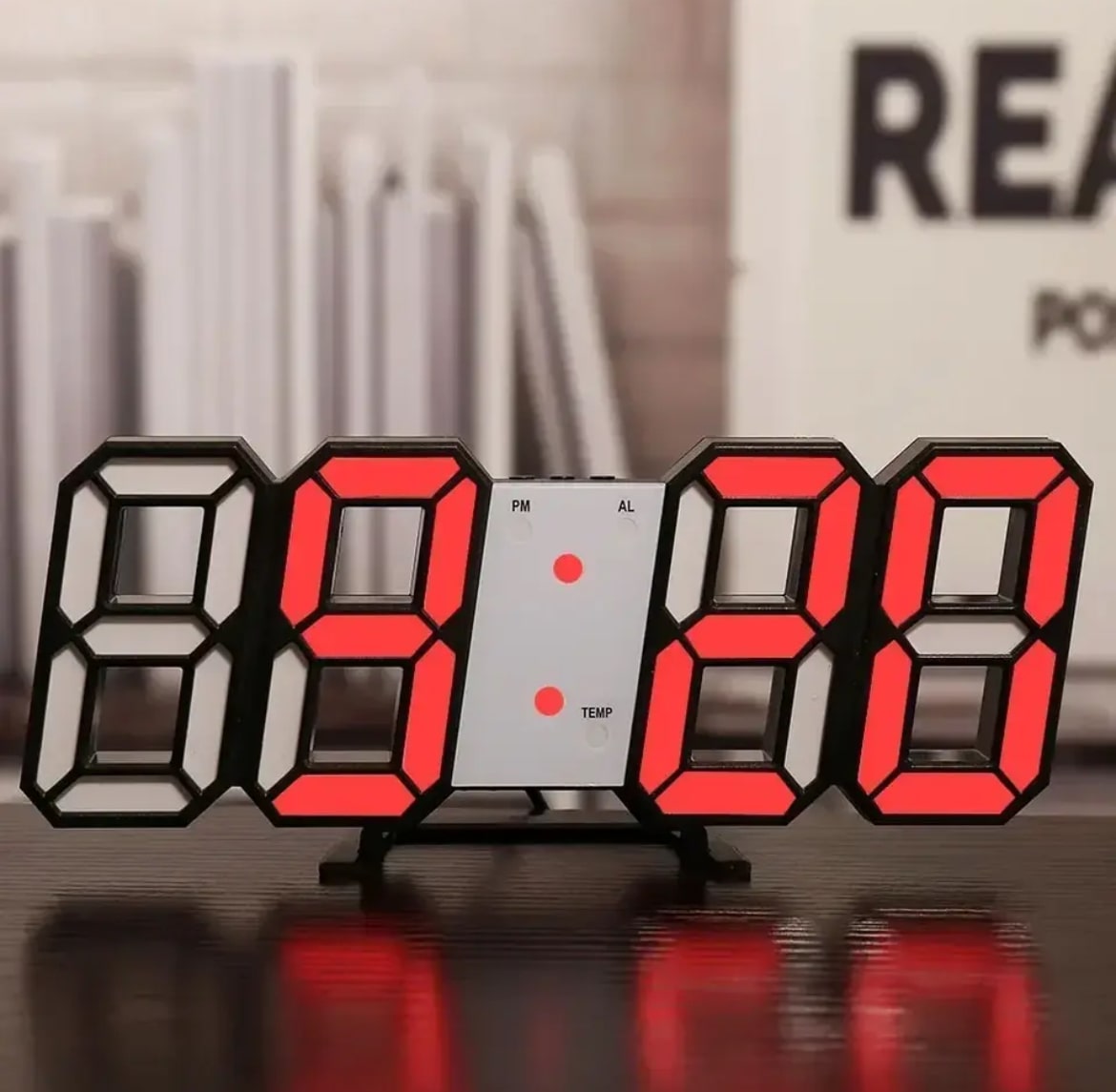Modern 3D LED clock with alarm and night light mode