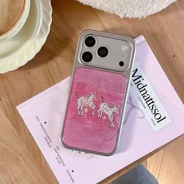 Hand drawn pony illustration decorates this pink iPhone case with playful artistic charm for modern aesthetic lovers