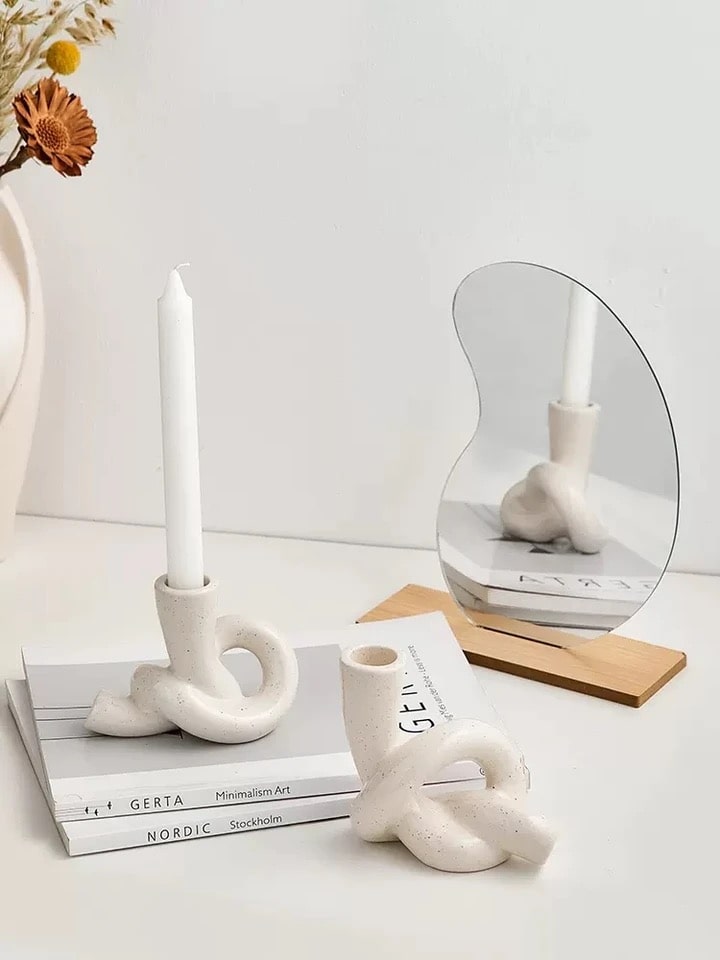 White ceramic candle holder for modern decor