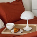 White mushroom LED table lamp with USB charging for desk