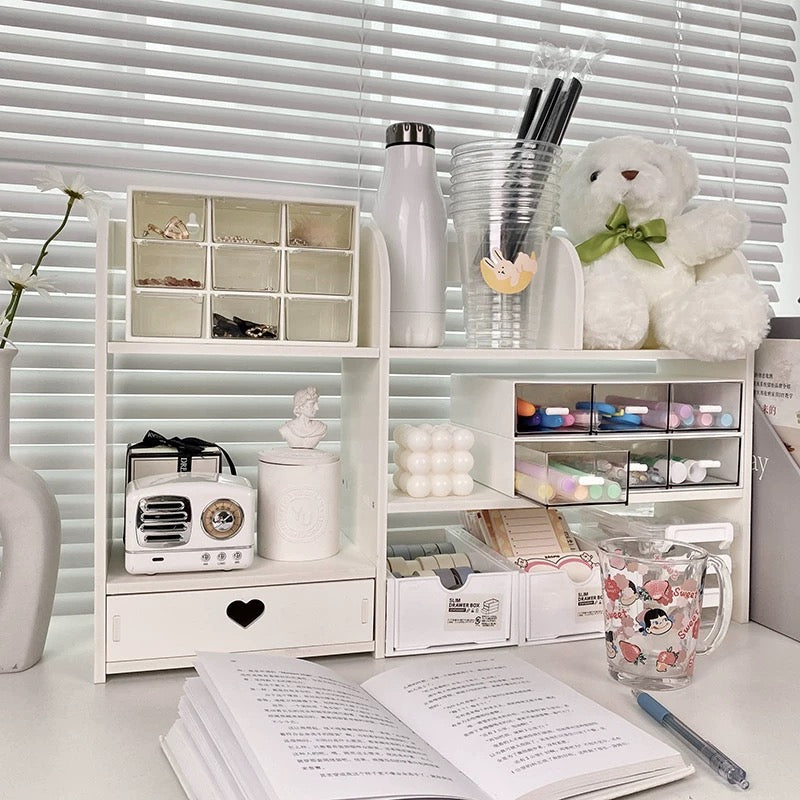 Minimalist ins-style desk rack in white, designed to store books, cosmetics, and office accessories with charm
