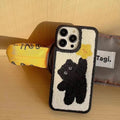 Cute black fur iPhone case with embroidered cartoon cat