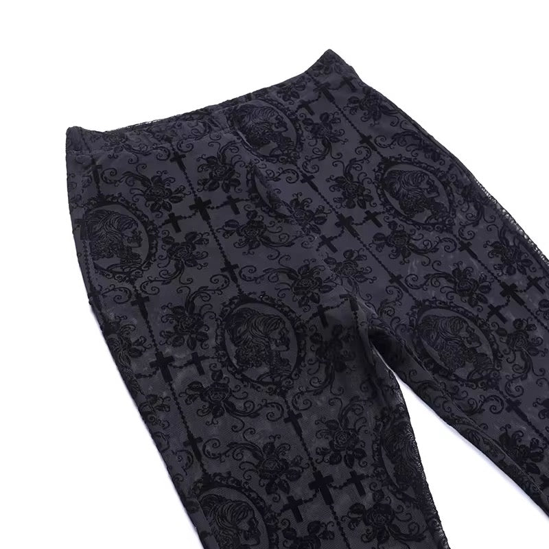 Victorian black lace pants with bell bottom design