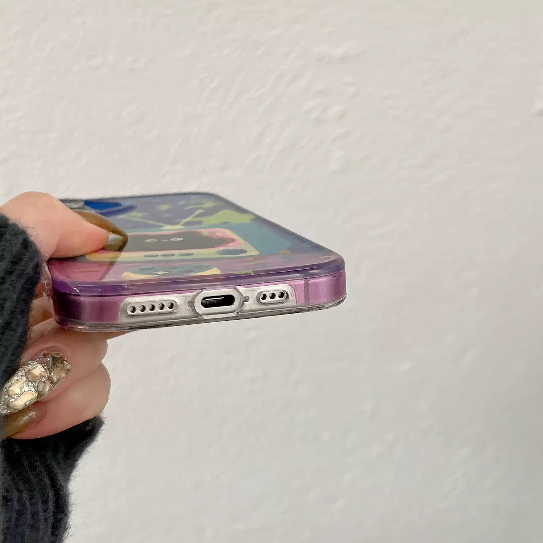 IMD double-layered silicone phone case featuring a television and black kitten