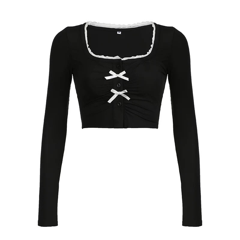 Bow Coquette Top – Aesthetic Coquette Long Sleeve Tee – The Feelz