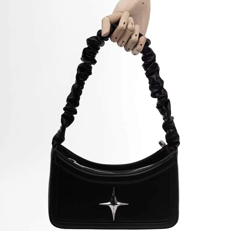 Y2K Shoulder Bag in Black Leather with Gothic Style