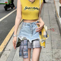 Y2K Aesthetic Denim Skirt - Black High Waist Patchwork Skirt for Women