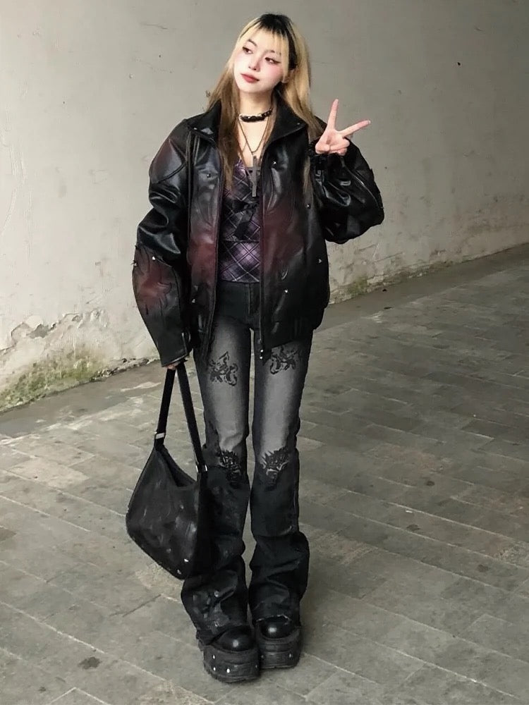 Y2K Flare Jeans Distressed | Retro Floral Print Low Rise Denim