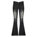 Y2K Flare Jeans Distressed showcasing vintage style and a low rise slim denim silhouette