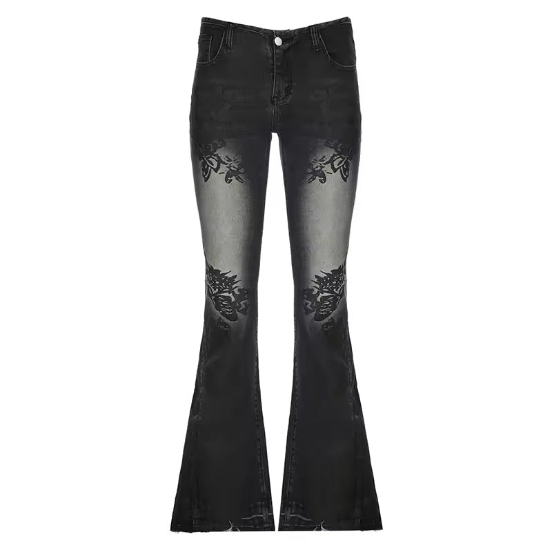 Y2K Flare Jeans Distressed showcasing vintage style and a low rise slim denim silhouette