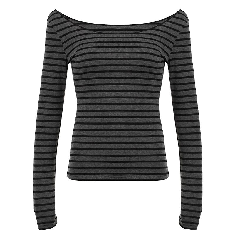 Y2K striped long sleeve top perfect for grunge outfits