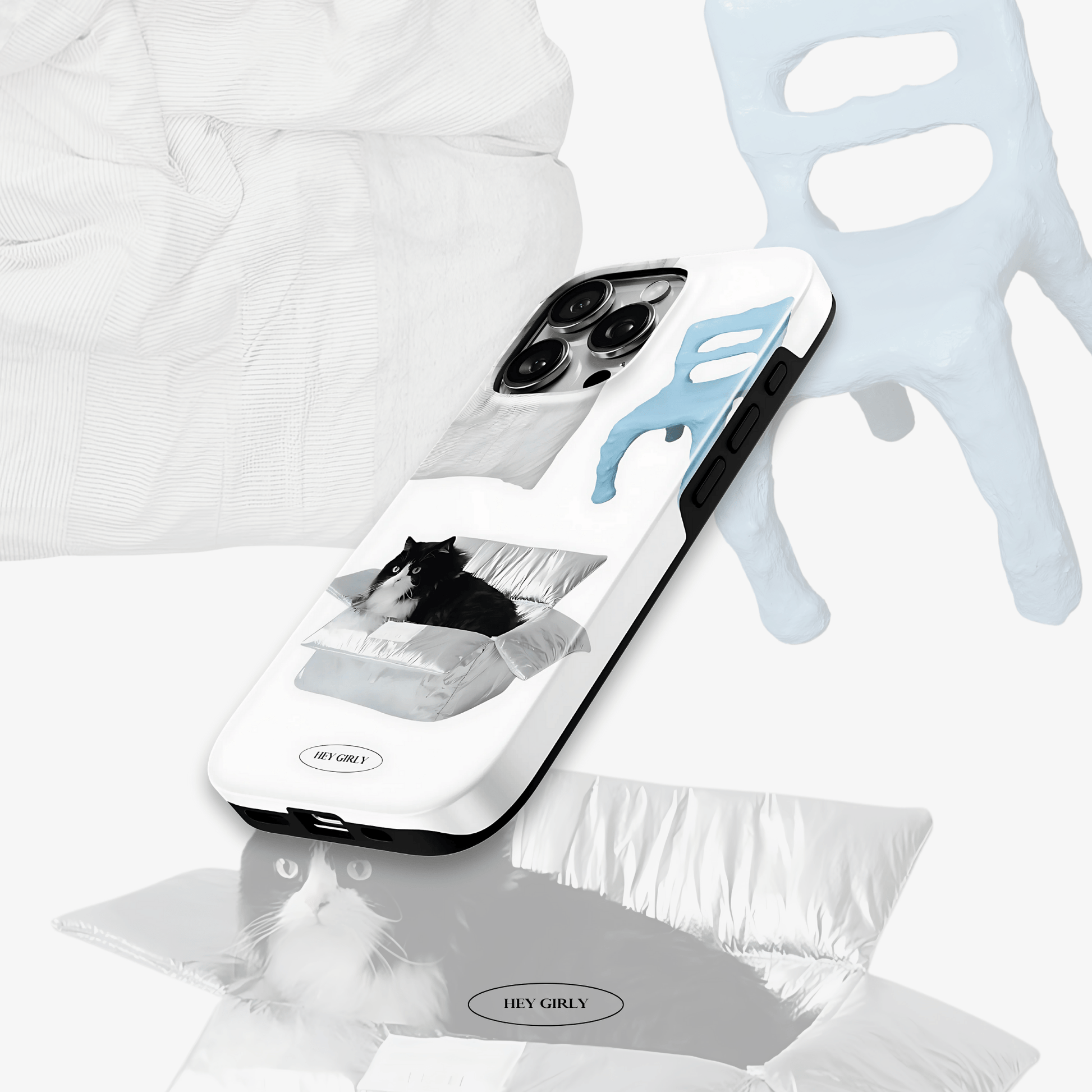 Phone case with a cat design on a white background