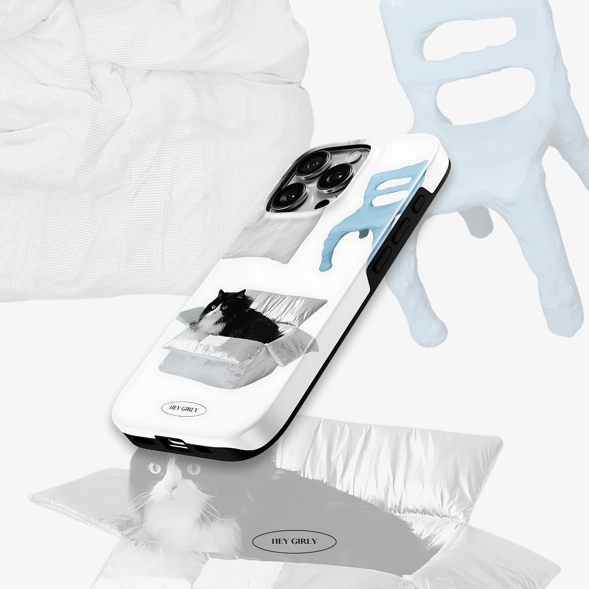 Phone case with a cat design on a white background