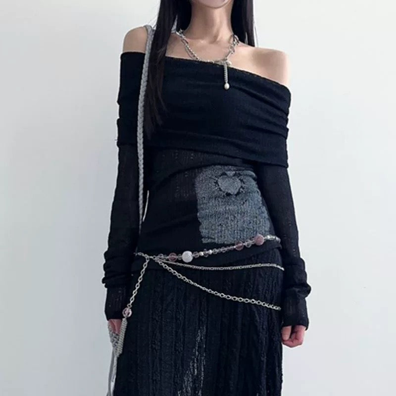 Retro streetwear Y2K fashion off shoulder top