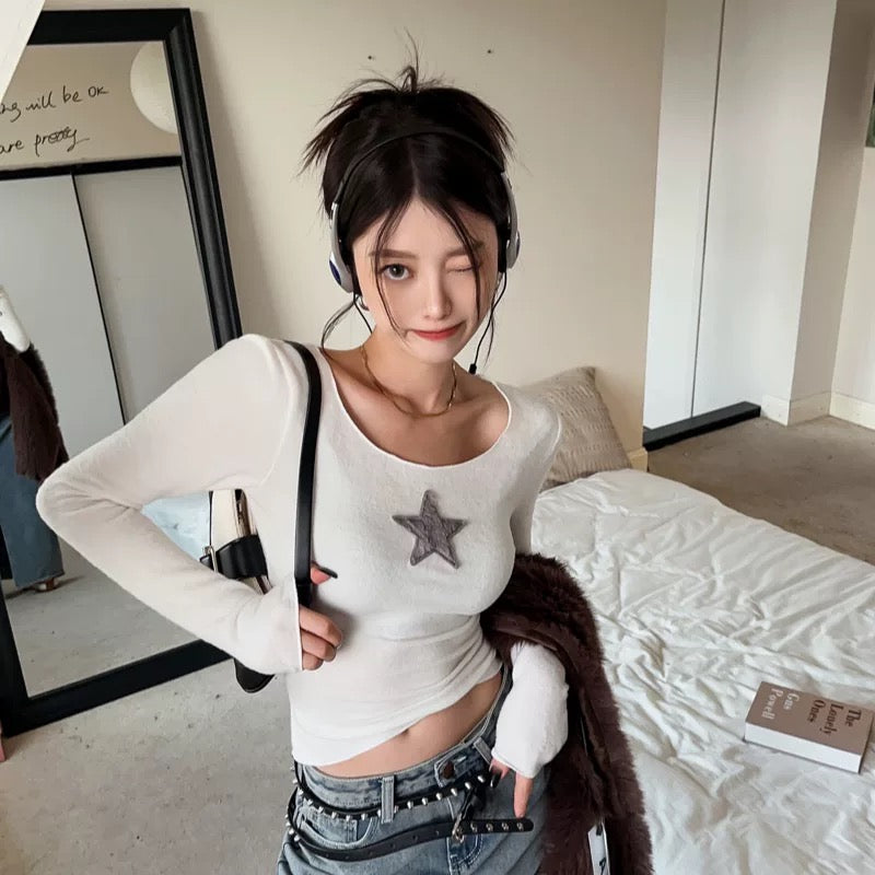 American Retro Star T-Shirt | Y2K Aesthetic Long Sleeve T-Shirt