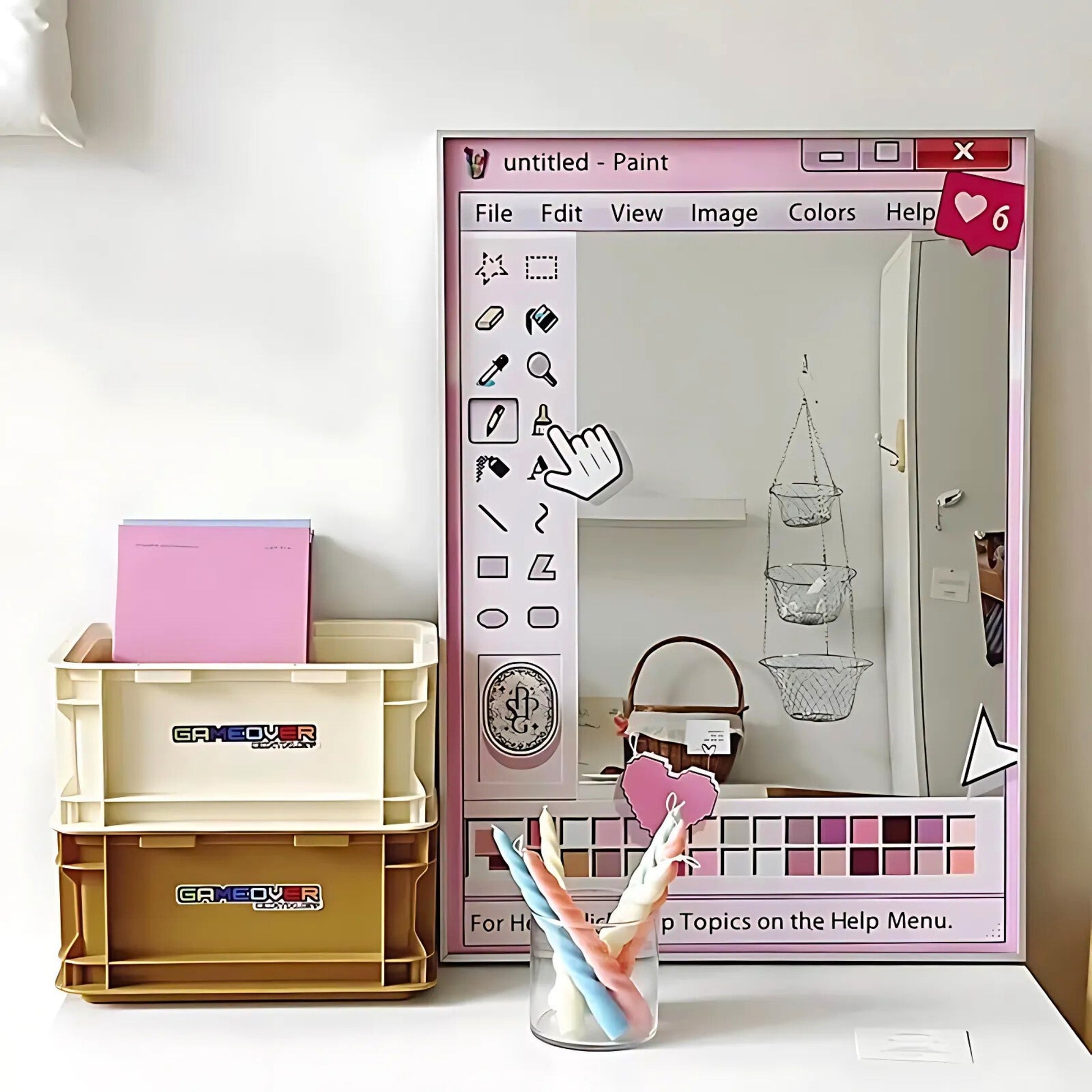 Aesthetic pixel art mirror inspired by early 2000s computer graphics, styled for dopamine decor in Canada Toronto