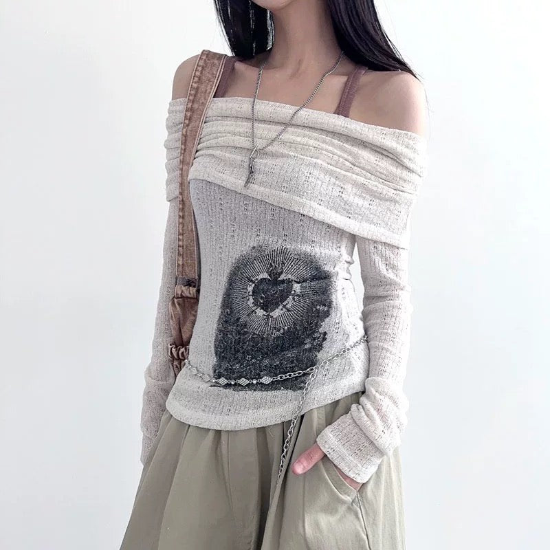 Y2K off shoulder top with slim fit design for women
