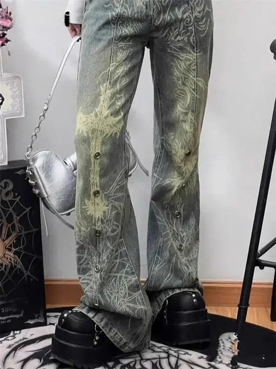 Graphic Flare Jeans | Faded Retro Bell Bottom Denim – The Feelz