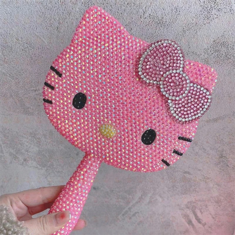 Pink bow kitty mirror with rhinestones on white – cute and stylish