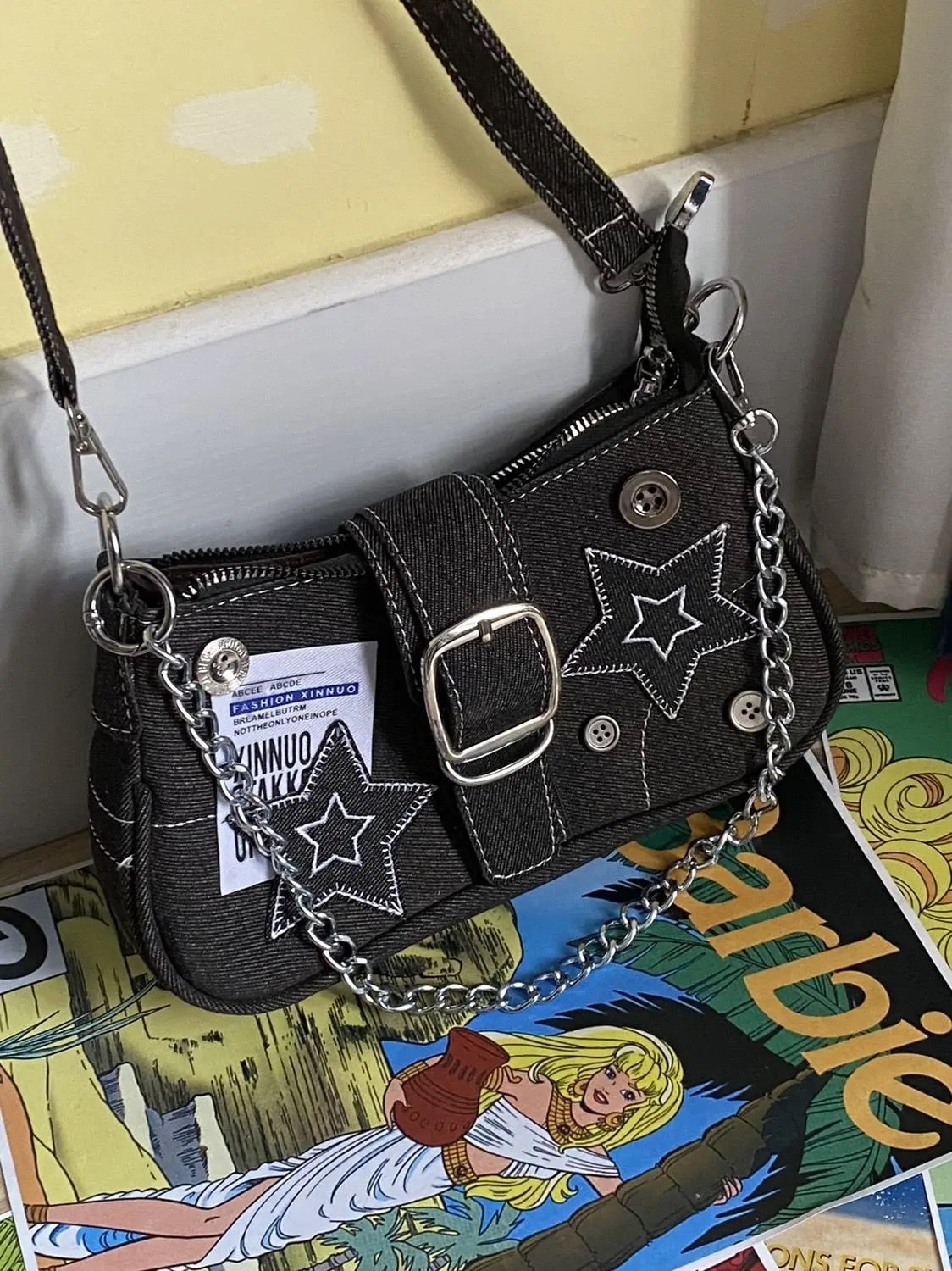 Y2K Stars Canvas Shoulder Bag – Perfect for Harajuku Aesthetic