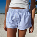 Comfy blue striped loungewear shorts for women and girls