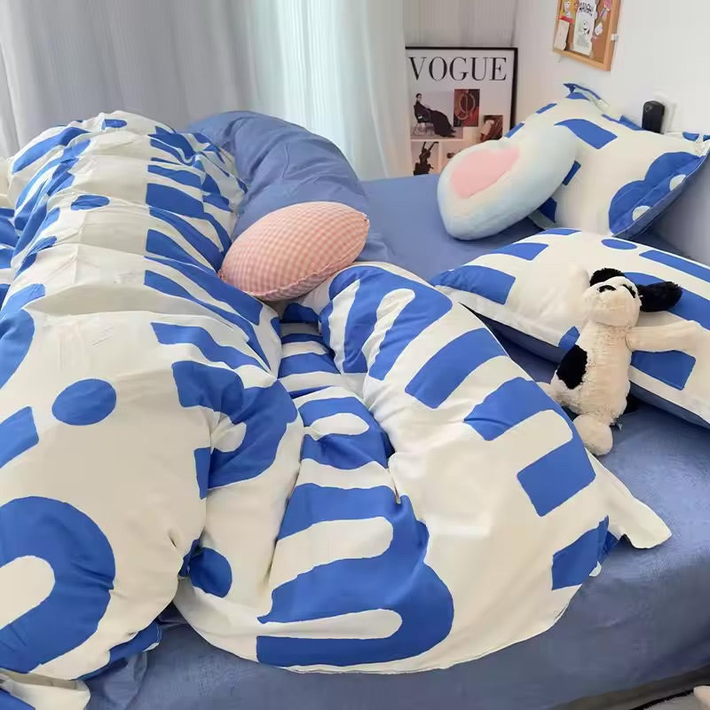 Gen Z college bedroom with dopamine blue linens