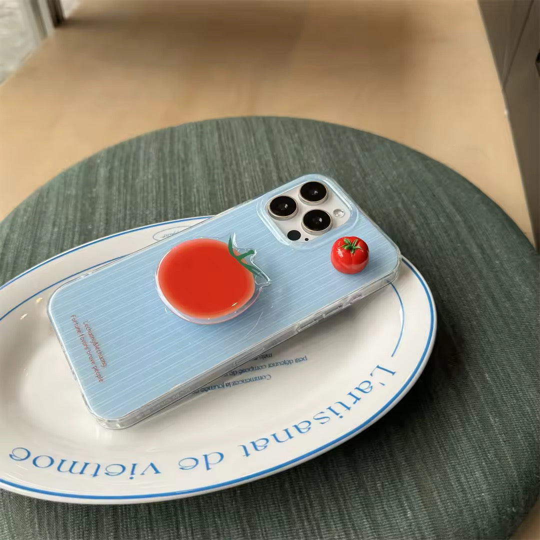 Retro tomato-themed phone case with soft silicone and stand.