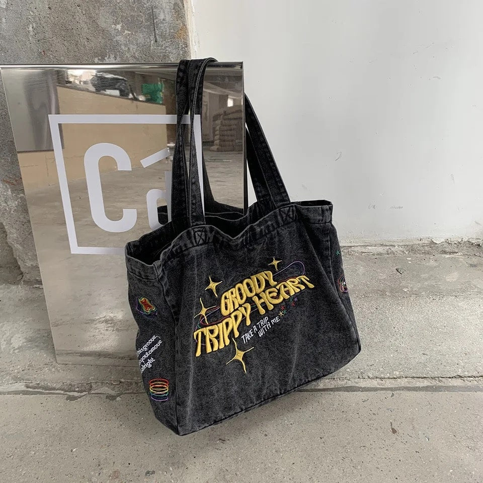 Vintage 90s Y2K Tote Bag in denim material