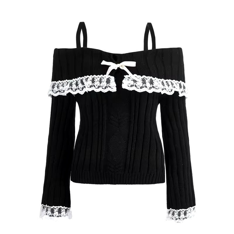 Off Shoulder Sweater | Coquette Lace Bow Knit Top – The Feelz