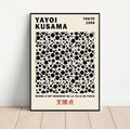 Kawaii room decor Yayoi Kusama art prints. Modern green canvas painting with abstract line dots for home.