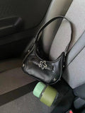 Trendy white star retro handbag for women. Y2K-inspired casual shoulder bag with vintage leather and star girl design.